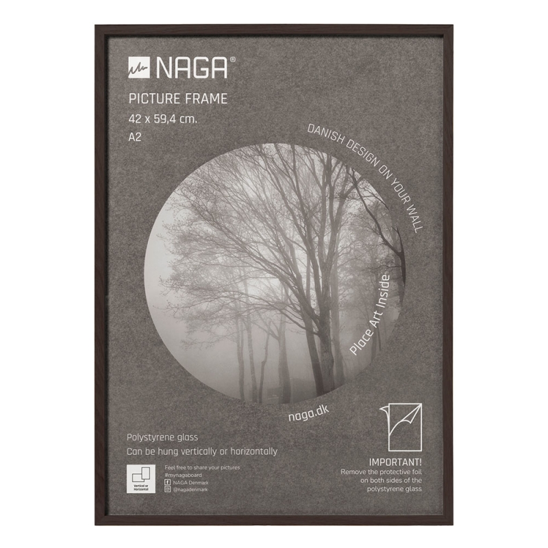 Naga fotoramme 42x59,4cm A2 med ramme i massivt m&oslash;rkt egetr&aelig;