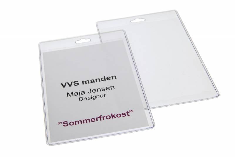 Navneskilt-etui med ovalt hul højformat 105x74mm