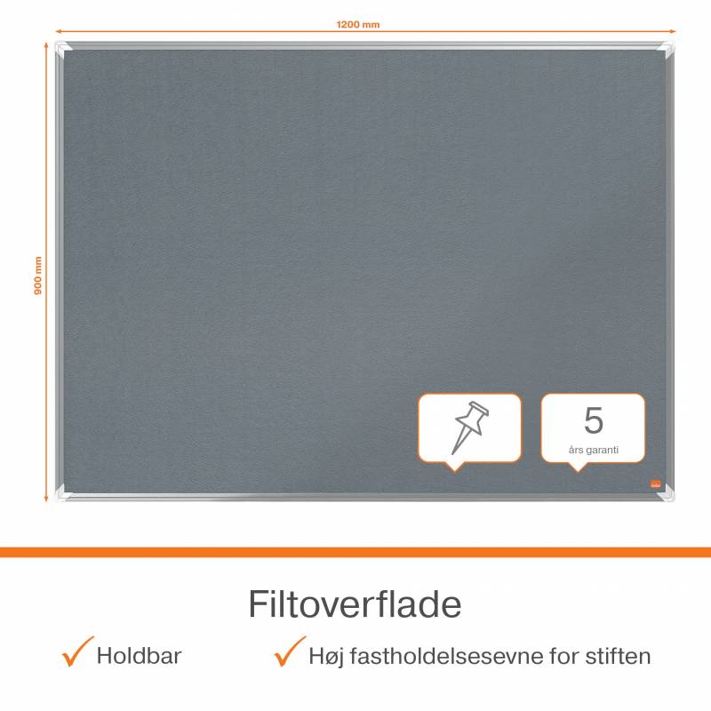 Nobo opslagstavle Premium Plus ECO filt 120x90 gr&aring;