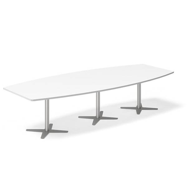 Office konferencebord bådformet 320x120cm hvid med alugråt stel