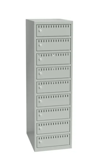 Opladningsskab til cykelbatterier B550 med 9 rum, v&aelig;gmodel, gr&aring;