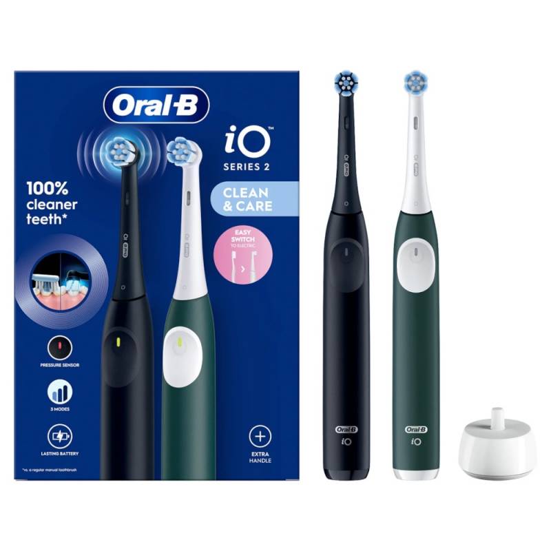 Oral-B iO Series 2 Duo Elektrisk tandb&oslash;rste 2 stk. Night Black/Forest Green