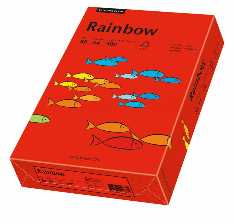 Rainbow farvet kopipapir A4 80g Intensive rød