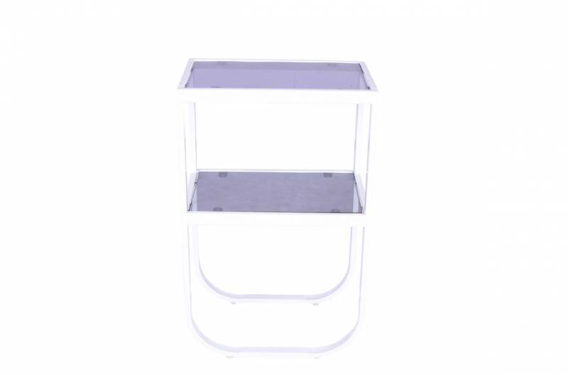 Rocker sengebord med 2 glashylder 45x30cm i hvid stål