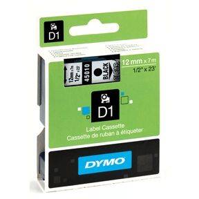 Dymo labeltape D1 12mm 45010 sort på klar