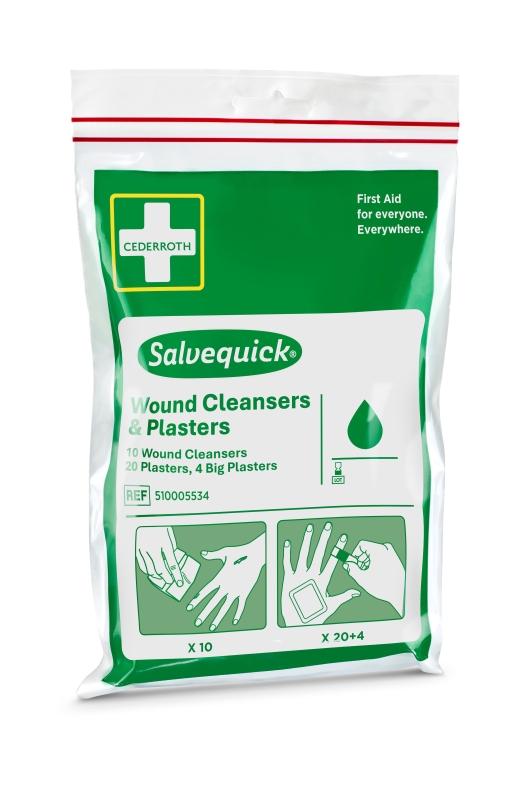 Salvequick Plaster og S&aring;rrens i pose, komplet s&aelig;t