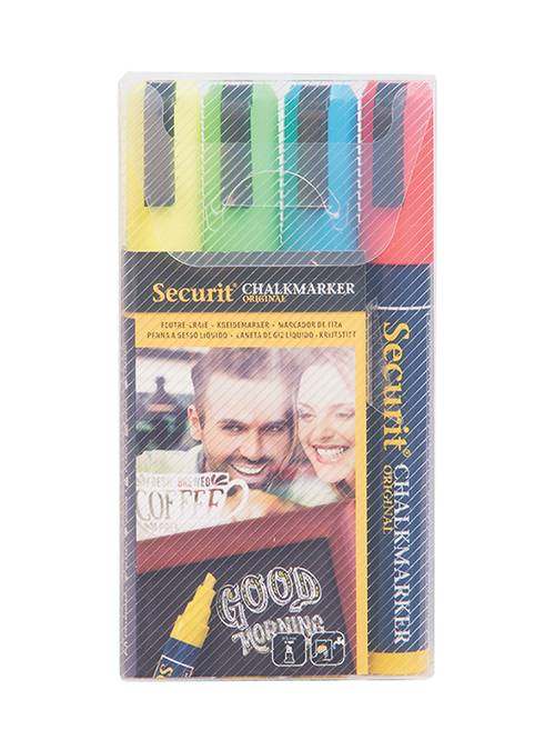 Securit kridt marker 2-6mm, pakke med 4 farver