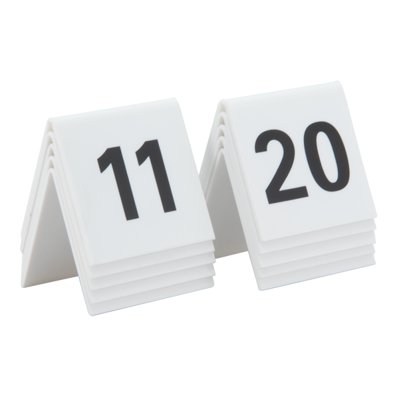 Securit skilt 5x4cm med bordnumre hvid med sort tal 11-20