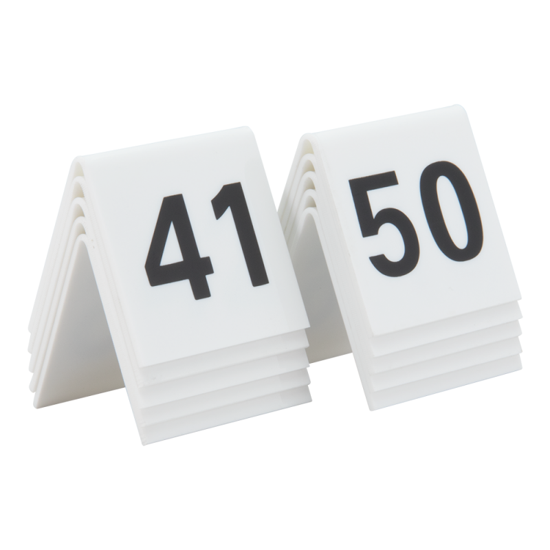 Securit skilt 5x4cm med bordnumre hvid med sort tal 41-50