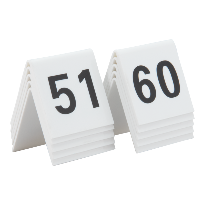 Securit skilt 5x4cm med bordnumre hvid med sort tal 51-60