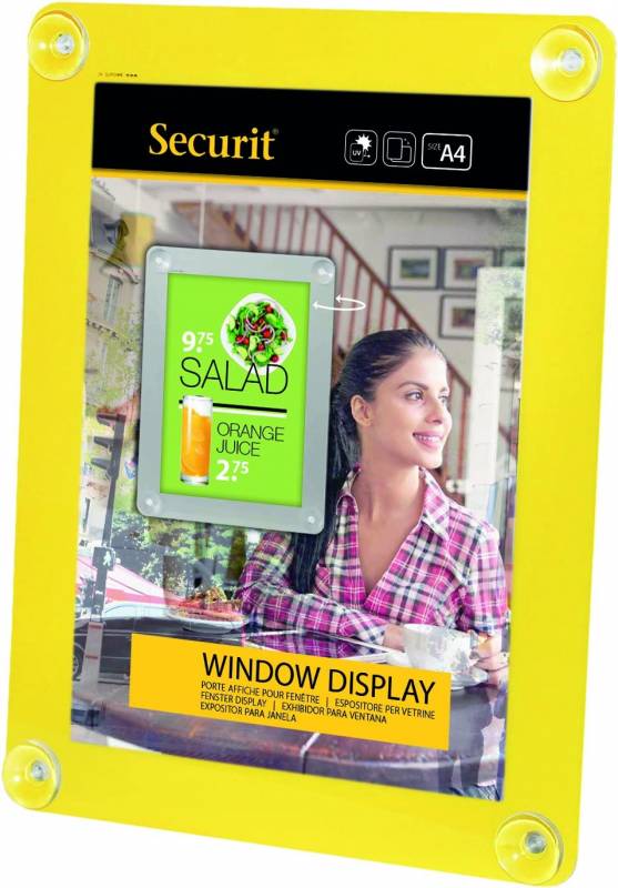 Securit vinduesplakatramme dobbelsidet A4 med sugekop gul
