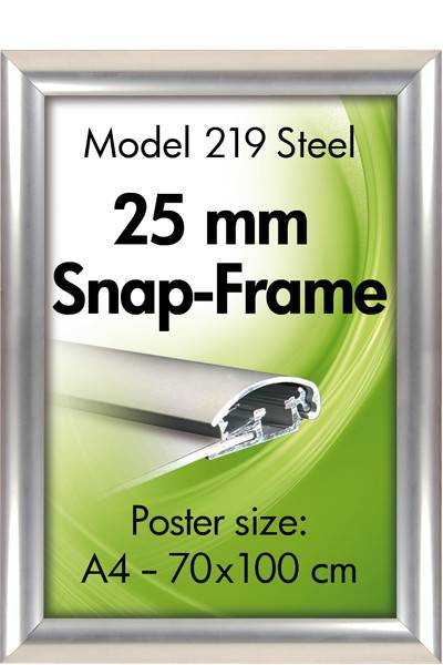 Snapramme 70x100cm med 25mm stål-look aluminium ramme