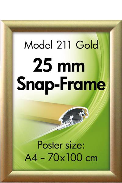 Snapramme A2 med 25mm mat guld aluminium ramme