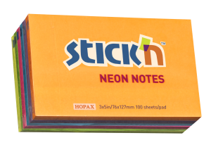 Stick'n notesblok 76x127mm i neon farver