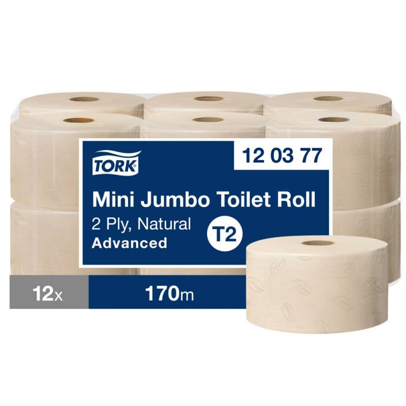 Tork Toiletpapir Mini Jumbo T2 120377 Fsc 2-Lags Natur, 12 Ruller