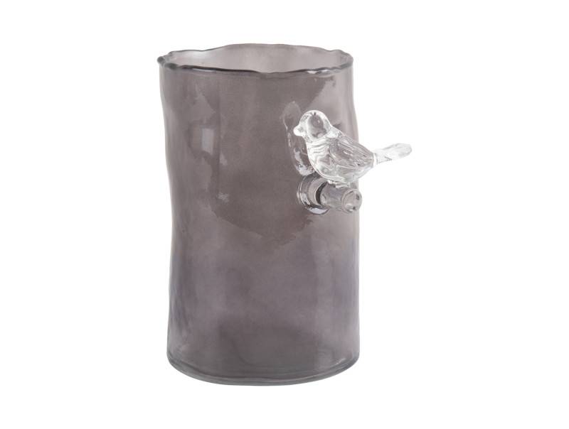 Vase Bird On Branch 15x9,5cm glas grå