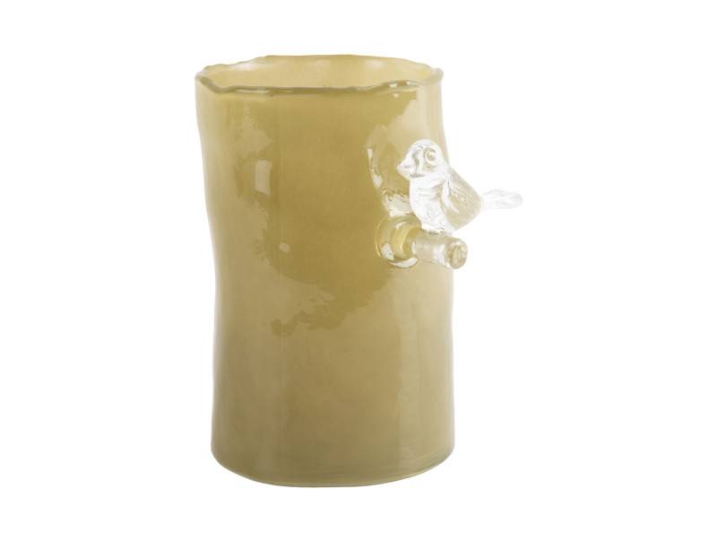 Vase Bird On Branch 15x9,5cm glas grøn