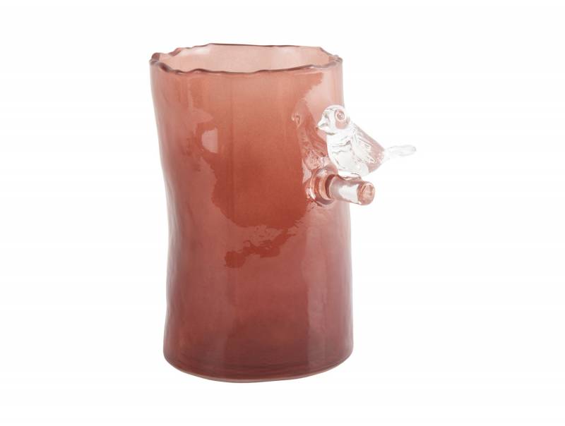 Vase Bird On Branch 15x9,5cm glas rød