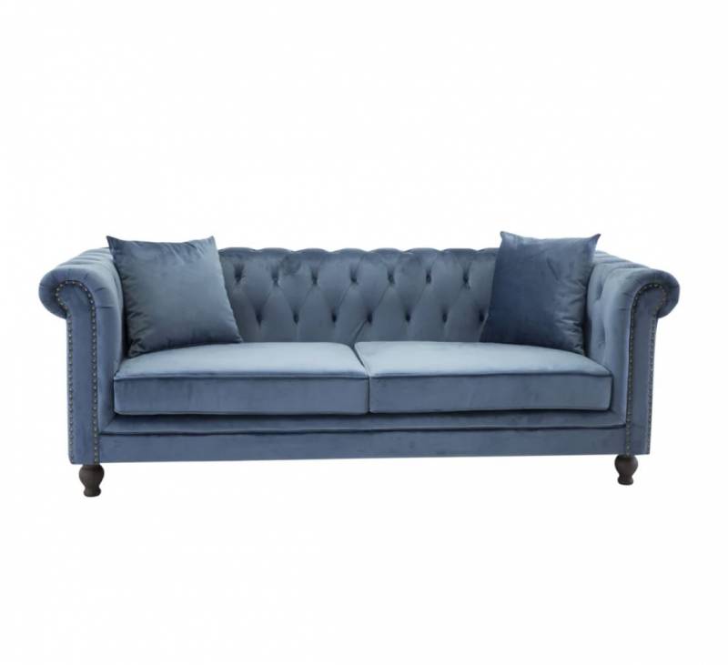 Velvet 3-personers sofa 217cm blå velour og træ