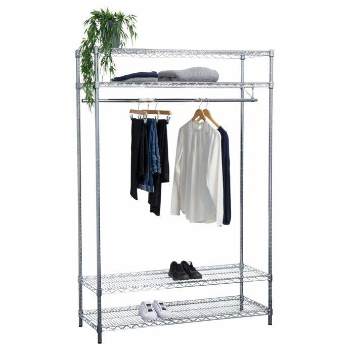 Wirefix garderobe trådreol 200x122x46cm i forkromet stål