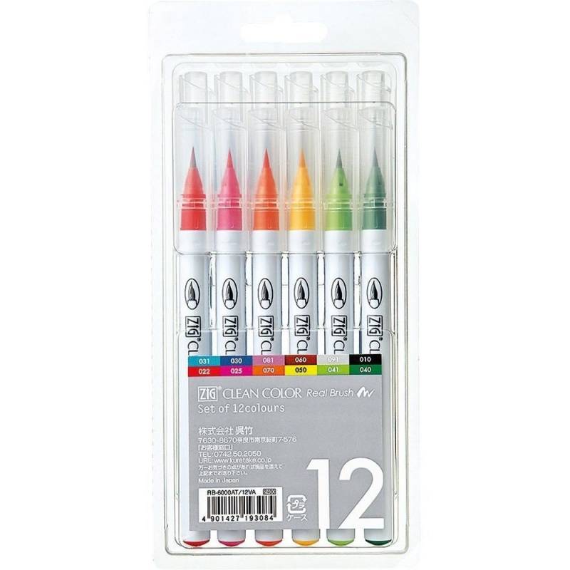 ZIG Clean Color vandbaseret pensel pen, sæt a 12 stk