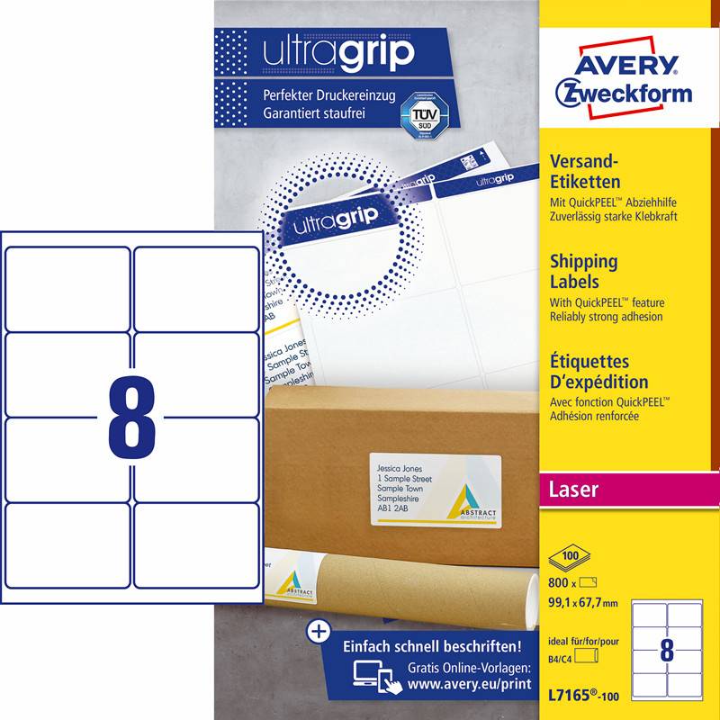 Avery L7165-100 etiketter med QuickPEEL og Ultragrip 99,1x67,7mm