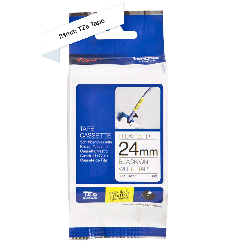 Brother fleksibel tape TZe-FX251 24mm sort på hvid 