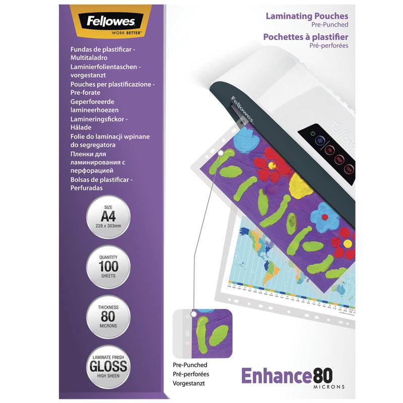 Fellowes Filex lamineringslommer 80mic A4 228x303mm med 4 huller