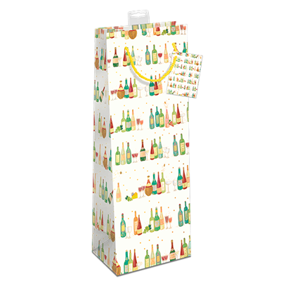 Gavepose til flaske hvid med farvede flasker 12x10x39cm