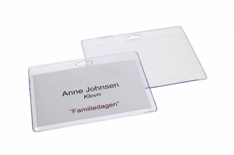 Kongresmærke plastetui med ovalt hul 60x90mm