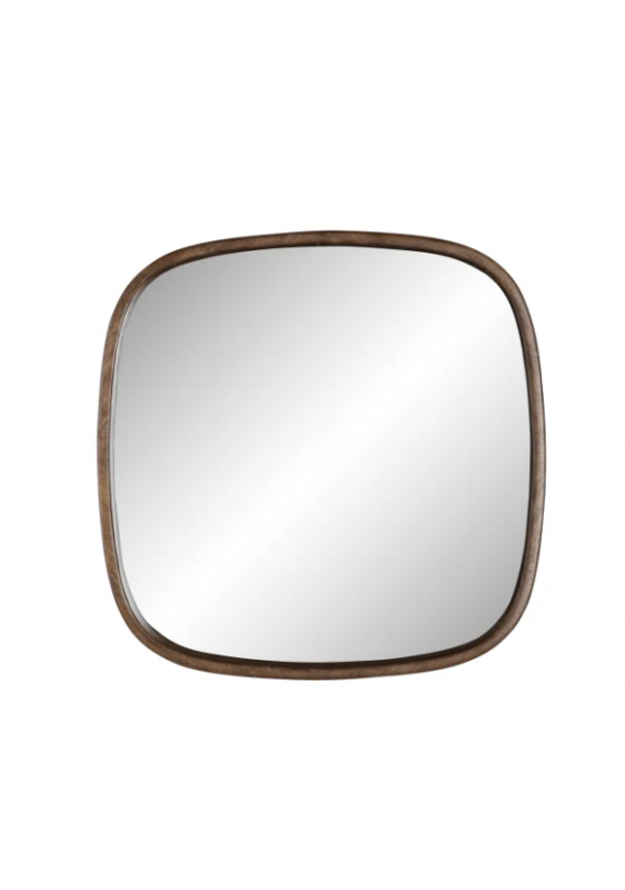 Nyko v&aelig;gspejl 50x50cm med ramme i gummitr&aelig; brun