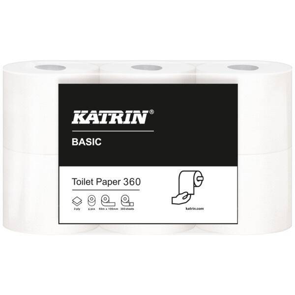 Katrin Basic 360 toiletpapir 2-lags ubleget 50,4m 102930, 42 ruller