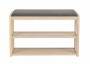 Baenk-med-skohylder-80x30cm-moerkegraa-stof-og-eg