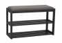 Baenk-med-skohylder-80x30cm-moerkegraa-stof-og-sort-eg-1
